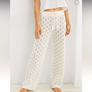 Aerie thick knit crochet tassel white pants boho coastal Nwot casual $89 spring